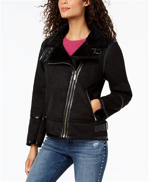 michael michael kors faux fur and leather moto jacket